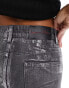 Liquor N Poker – Maxi-Jeansrock in Metallic-Silber mit Schlitz