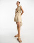 ASOS DESIGN crochet mix mini dress with tie detail in burnt sand