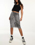 Monki sheer mesh midi skirt in grey swirl print