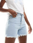 DTT longline denim shorts with raw hem in light blue wash