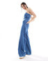 ONLY bandeau wide leg denim jumpsuit in mid wash