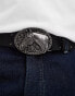 ASOS DESIGN faux leather belt with western buckle and stud detail in distressed black