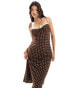 Love Triangle midaxi dress with lace trim in brown polka