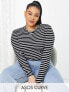 ASOS DESIGN Curve long sleeve striped t-shirt in navy