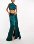 In The Style exclusive satin twist front maxi skirt co-ord in teal