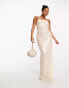 4th & Reckless Petite exclusive sequin square neck low cross back maxi dress in cream