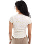 Cotton On fitted crop t-shirt with v neck rosette detail in retro ditsy