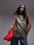 Topshop oversized faux leather waistcoat in sage