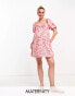 Wednesday's Girl Maternity puff sleeve ditsy floral print mini dress in pink