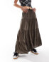 Bershka tiered maxi skirt in chocolate