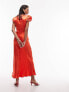 Topshop angel sleeve v neck maxi dress in red