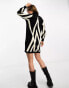 Object knitted jumper dress with high neck in mono print