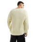 ASOS DESIGN oversized knitted fisherman rib jumper with v-neck in oatmeal