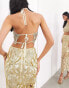 ASOS EDITION nouveau floral cut work embellished halter top co-ord in gold