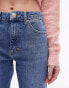 Topshop cropped mid rise straight jeans with raw hems in mid blue