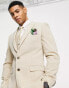 ASOS DESIGN wedding super skinny suit jacket in camel crosshatch