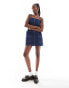 COLLUSION denim a line cami dress with contrast stitch in rinsewash