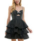 Juniors' Rhinestone-Trim Cutout Tiered Dress