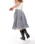 Reclaimed Vintage drop hem prairie skirt with bow details in blue and white gingham