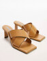 Topshop Cali premium leather square toe heeled mule in camel