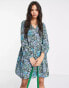 Monki long sleeve dress in blue floral print