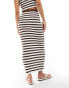 4th & Reckless zoe stripe knit maxi beach skirt co-ord in chocolate