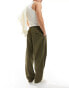 Bershka wide leg tailored cargo trouser in khaki