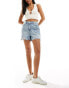 Pieces frayed bottom denim shorts in light blue