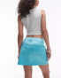 Topshop low rise mini skirt in turquoise with burgundy stitching