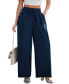 Women's Navy Elastic Waist Wide Leg Button Pants