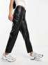 Mango cropped faux leather cigarette trousers in black