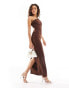 ASOS DESIGN Petite sculpted asymmetric maxi dress in chocolate