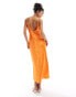 Miss Selfridge satin jacquard strap back maxi slip dress in orange