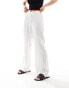 4th & Reckless Petite exclusive linen mix tie waist wide leg trousers in white