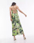 Topshop cami slip midi dress in green floral print