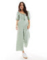 Nobody's Child Simone puff sleeve jumpsuit in green gingham