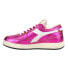 Diadora Mi Basket Row Cut Metallic Used Lace Up Womens Pink Sneakers Casual Sho