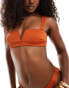 ASOS DESIGN Emily rib V-wire crop bikini top in rust