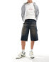 ASOS DESIGN longer length denim jorts with carpenter details in heavy wash