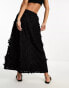 Miss Selfridge 3D floral maxi skirt in black