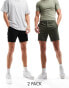 ASOS DESIGN 2 pack slim chino shorts in mid length in dark khaki and black