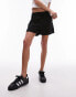 Topshop plain linen drawstring short in black