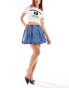 Stradivarius denim bubble hem mini skirt in mid blue