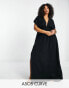 ASOS DESIGN Curve flutter sleeve maxi beach dress with channelled tie waist in black