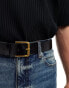 ASOS DESIGN smart leather belt with gold buckle in black