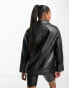 ASOS DESIGN Petite longline oversized faux leather biker jacket in black