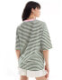 ASOS DESIGN oversized boxy t-shirt in green stripe with contrast ringer