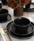 Flat, Raised Rim, Gold-Tone Trim Mateo 16 Piece Stoneware Dinnerware Set, Service for 4