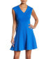 London Times 157922 Women's Fit & Flare Knit Panel Dress Petite Blue Sz. 8P US