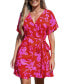 Women's Pink Floral Side Tie Wrap Mini Beach Dress